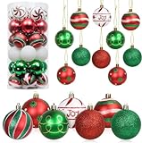 LATERN 24 Stück Weihnachtskugeln, 6CM Rote und Grüne Weihnachtskugel Ornamente Bruchsichere Aufhängen Weihnachtskugeln für Weihnachtsbaum Feiertage Heim Weihnachten Party Dekoration (7 Stile)
