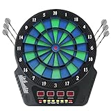 Elektronische Dartscheibe, E-Dartboards Dartautomat mit 4 LCD-Anzeige und 6 Darts und 24 Pfeilkopf 27 Spiele mit 243 Spieloptionen Profi Elektronik Dartspiel für 16 Spieler (Blau grün, breit)