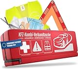 HELDENWERK KFZ Kombitasche (3 in 1) nach aktueller Norm 2024 - Inkl. Warndreieck, Warnweste - Verbandskasten Warndreieck Set Verbandskasten Auto DIN 13164:2022 (StVO konform)