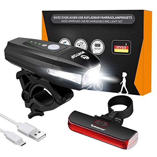 StVZO Zugelassen Fahrradlicht Set USB Akku, LED Fahrradbeleuchtung【2021 Model】 Fahrradlampe, Bike Light Fahradbeleuchtungsset INKL. Frontlichter & Rücklicht, Fahrradlichter für Kinder und Erwachsene