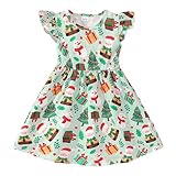 MNSWR Roter Kleinkind Mädchen Fliegenärmel Halloween Weihnachten Kürbis Drucke Prinzessin Kleid Tanz Party Kleider Kleidung Adventskalenderbuch (Green, 5-6 Years)