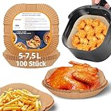 HONYAO Backpapier für Heißluftfritteuse XXL 5-7,5 L, 100 Stück Quadrat 20x20 cm Air fryer Backpapier Antihaft Einwegschalen Luftfritteuse Pergamentpapier Kompatibel mit COSORI,Philips,Cecotec Airfryer