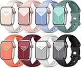 Mastten 8 Stück Sport Armbänder Kompatibel mit Apple Watch Armband 38mm 40mm 41mm 42mm für Damen Herren, Weiche Silikon Ersatz Armband für Apple Watch Series 9 / iWatch 10 9 8 7 6 5 4 3 2 1 SE, Helle