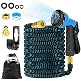Vankarr Gartenschlauch Flexibel 30m Erweiterbarer Gartenschlauch 1/2 und 3/4 Hahnanschluss Sprühkopf mit 8 Funktionen mit Aufbewahrungstasche Schlauchhalter Wasserschlauch fr Garten Wohnmobil (Blau)