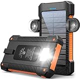 Solar Powerbank 26800 mAh mit Saugnapfhalterung, Powerbank Externe Akkus 3 USB Anschlüsse mit Taschenlampen Dauerlicht/SOS/Stroboskop wasserdichte Outdoor Powerbank für Handy (Orange)