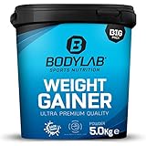 Bodylab24 Weight Gainer Banane 5kg, der ideale Shake für die nächste Massephase, mit Kohlenhydraten, Ballaststoffen und mehr als 20% Eiweiß je Portion, angereichert mit Kreatin