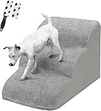 LIANTRAL Hundetreppe für Kleine Hunde, 3 Stufen Hundetreppe für Bett und Sofa aus Hochdichtem Schwamm, Katzentreppe Hunderampe mit Abnehmbarem, Waschbarem Bezug und Tierhaarentferner-Rolle, 40 cm Hoch