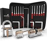 Meistergut DAS ORIGINAL XXL Profi Lockpicking Set mit Deutscher Bildanleitung 24-teilig - Dietrich Set mit 3 transparenten Übungsschlössern - Lock Picking Kit für Anfänger und Profis (Rot)