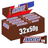Snickers Schokoriegel Großpackung | Erdnüsse, Karamell | Fußball Snack | 32 Riegel in einer Box | (32 x 50g) | 50 g (32er Pack)