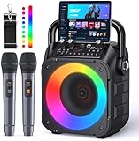 Wowstar Karaoke Maschine mit 2 Mikrofone, Tragbaren Bluetooth Lautsprecher Box für Erwachsene/Kinder mit Lichteffekte, Unterstützt TF/USB, FM, Rec, AUX in, TWS für Party, Geburtstag