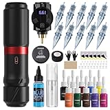 PFARRER Tattoo Maschine Set with 4 Modes 900mAh Akku LCD Digital 10Pcs Tattoo Cartridge 10 Tattoo Inks Kompletter Tattoo Pen Maschine Zubehör PRP83KIT-1