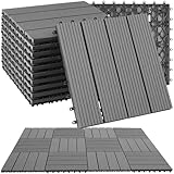 tectake® WPC Holzfliesen, Holzoptik Fliesen wetterfest, Bodenbelag für Wintergarten, Bodenfliesen, Balkonboden, Boden Trittsteine Garten, Terrassenfliesen mit Klicksystem, Drainage - 11er Set/grau