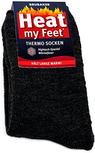 Brubaker 2 Paar Heat my Feet Unisex Thermo Socken Anthrazit Größe 35-38