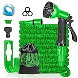 LINGKY Flexibler Gartenschlauch 7,5m mit 8-Funktionen Sprühfunktionen, Wasserschlauch flexibel mit 3-Fach Latexkern inkl. Adapter für 1/2' 3/4' Zoll und Wandhalterung, dehnbarer flexiSchlauch