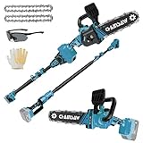 Mini Kettensäge 2-IN-1 Hochentaster, Mini Akku Kettensäge Kompatibel mit Makita 18V Akku, Bürstenloser Motor, Astschere Teleskop Elektro, Mit 9 Neigung, Elektrische Astsäge Mit Teleskopstiel