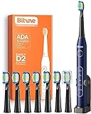 Bitvae D2 Elektrische Zahnbürste für Erwachsene und Kinder, Schallzahnbürste mit Wiederaufladbarer Leistung, Ultraschall-Zahnbürste mit 8 Zahnbürstenköpfen und 5 Modi,Dunkelblaue
