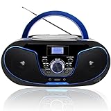 Tragbar CD Player Boombox Bluetooth - mit UKW Radio, USB Eingang & AUX & Kopfhörern Ports, 2 x 2 Watt RMS Stereoanlage