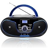 Tragbar CD Player Boombox Bluetooth - mit UKW Radio, USB Eingang & AUX & Kopfhörern Ports, 2 x 2 Watt RMS Stereoanlage