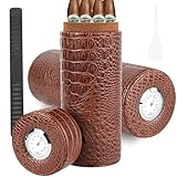 Reise-Zigarrenhumidor für 6-8 Zigarren, Zigarrenhumidor mit Zedernholzauskleidung, Reise-Zigarrenetui mit externem Hygrometer, tragbarer Leder-Zigarrenhumidor mit Befeuchtungsstreifen