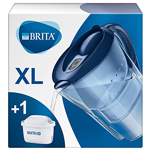BRITA Wasserfilter Marella XL blau inkl. 1 MAXTRA+ Filterkartusche – Extra großer BRITA Filter zur Reduzierung von Kalk, Chlor & geschmacksstörenden Stoffen im Wasser, 25.7 x 15 x 25.5 cm
