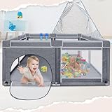 Alpstorm Laufstall für Baby 127x127cm mit Atmungsaktivem Netz,Laufstall Baby Laufgitter Absperrgitter,Schutzgitter Krabbelgitterc für Kinder,Dunkelgrau,127x127cm