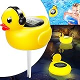 LanBlu Pool Thermometer Schwimmend mit Licht, Solar Pool Thermometer Digital Nacht Leicht zu Lesen, Ente Schwimmende Pool Wasser Thermometer mit Schnur, Schwimmbad Thermometer für Pool Teich