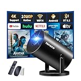 Mini Beamer 4K Projektor Full HD 1080P mit WiFi 6 und Bluetooth 5.2, Android Tragbarer Projektor 270° Dreh mit Automatische Trapezkorrektur für PC/HDMI/USB，mit Maus und Fernbedienung, Schwarz