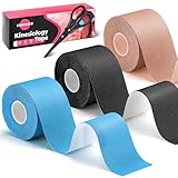 3 Rollen Kinesiotapes, Sport Tape 5cm x 5m Kinesiologie Tape Elastisches Sporttape Wasserfestes Hautfreundliches Physio Tape mit Schere für Sport für Ellenbogen Knie Schulter (Hautfarbe Schwarz Blau)