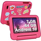 SEBBE Kinder Tablet Android 13, Kids Tablet 7 Zoll mit Quad Core | Kindersicherung | Vorinstalliert mit Kinder Apps | 3500mAh | WLAN | Kinder Bildung+Spiele | Bluetooth 5.0, Tablet mit Holster - Rot