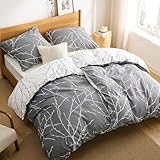 BEDSURE Bettwäsche 135x200 Baumwolle 4teilig - Bettwäsche-Sets Grau Bettbezug 2er Set mit 2 Kissenbezüge 80x80 cm, ÖKO-TEX Wendebettwäsche Bedding Zweige Muster mit Reißverschluss
