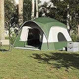 Familienzelt für 6 Personen mit Wasserdichtem Polyesterstoff, Kabinen-Design, Tunnelzelt, Pop Up Zelt, Gartenzelt, Camping Zelt, Grün, 322/368 x 370 x 210 cm