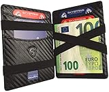 SKYSPRING Magic Wallet Geldbeutel mit Münzfach - Magic Flip Geldbörse Herren - Smart Wallet Portmonee - Kartenetui mit RFID Schutz (Carbon, Münzfach-Medi)