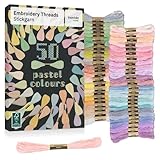 Stickgarn Set 50 Farben je 5 Meter in Pastell: Pastellfarben Nähgarn Set – Freundschaftsarmbänder selber machen – Sticken, Armband knüpfen, Flechten – Kreuzstich Garn – Embroidery Thread – Inovida