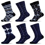 WeciBor Business Herrensocken Gekämmte Baumwolle ohne Naht herren anzugsocken,6 Paar Marineblau Geometrisch, 43-46