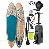 BRAST® SUP Board Retro | Aufblasbares Stand up Paddle Set | 320x81x15cm | 5 Jahre Garantie | inkl. Sonderzubehör | 2in1 Paddel Kajak-Sitz Action-Cam-Halterung Fußschlaufe Pumpe Rucksack | Tribal