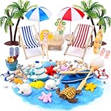 USHOP 38 Stück Strand-Mikrolandschaft Mini,Mini Liegestuhl Sonnenschirm Palme StrandDekorationen,Sommer Strand Mikrolandschaft,DIY Strand und Meer,Sommerliche Garten-Deko,DIY Miniatur-Ornament-Set