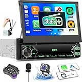 OiLiehu DAB+ Autoradio 1 Din Carplay Android Auto 7' IPS Manuell Einziehbarer Bildschirm Autoradio MP5 Multimedia Player mit Mirror Link Bluetooth FM/DAB Radio SWC AUX EQ USB Type-C+ Rückfahrkamera