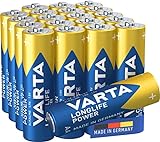 VARTA Batterien AA, Longlife Power, Alkaline, 1,5V, ideal für Spielzeug, Funkmaus, Taschenlampen, Made in Germany , 20 Stück (1er Pack)