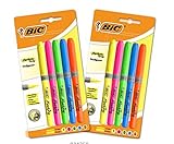 BIC Textmarker, 2x5 Highlighter Set, mit Keilspitze, drückt nicht durch Papier, mit Austrocknungsschutz