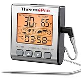 ThermoPro Digitales Fleischthermometer Grillthermometer Bratenthermometer Ofenthermometer mit Timer und Hinterbeleuchtung Temperaturbereich bis 300°C Küchenthermometer für BBQ Grill Smoker