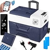 KESSER® Kompressor Kühlbox elektrisch Gefrierbox, 30 Liter Mit APP-Steuerung USB-Anschluss 12/24 V 230V, +Teleskopstange, 2x Kühlakkus Räder Kühlschrank Kühlung bis -20 °C für Auto, Lkw, Boot
