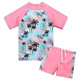 ZNYUNE Mädchen Zweiteiliger Badeanzug Stoffdruck Kinder Schwimmanzug Badehose Badebekleidung UV-Schutz 50+ Badeset Rash Guards Bademode S200 CocoTree 12A