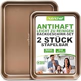 NutriChef 2er Backblech Antihaftbeschichtet – PTFE-, PFOA-freies Backofenblech aus Karbonstahl 40x28 & 34x24 – Baking Tray mit Hohen Kanten zum Braten, Backen & Mehr – als Kuchenblech, Pizzablech &Co.