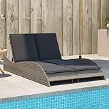 IKAYAA Sonnenliege für 2 Personen 3-Fach Verstellbar Doppelliege Outdoor 2 Personen Wetterfest Sonnenbett Outdoor Bett Polyrattan Liegestuhl Garten Relaxliege mit Auflagen 114 x 205 x 73 cm, Grau