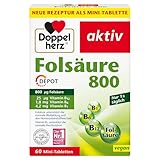 Doppelherz Folsäure 800 DEPOT - Mit Vitamin C + B-Vitamine zur Unterstützung der normalen Funktion des Immunsystems - VEGAN - 60 Mini-Tabletten