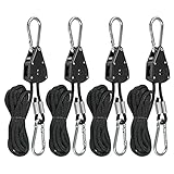TIMESETL Seilratsche mit Haken 4 Stück 150lb Duty Heavy Rope Seil Ratsche Einstellbare Seil Ratsche Grow Lampe Aufhänger Rope Ratchet 1/8 Zoll Schnalle Seilratsche Sonnensegel, Ratchet Hangers