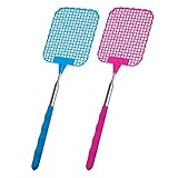 ECENCE Fliegenklatsche 2er Set - ausziehbare Fliegenklatsche stabil, Teleskop ausziehbar 26cm - 72cm lang - blau und pink