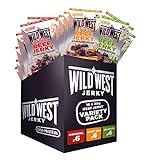 Wild West Beef Jerky, Mix Box 25g, 16er Pack mit 6x Original, 6x Honey BBQ, 4x Jalapeno, Rinderdörrfleisch, Beef Jerky high Protein Trockenfleisch, Protein Snack