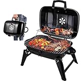 WUDLi Holzkohlegrill, tragbarer Smoker, tragbarer Grill mit Grillrost, Edelstahlständer und Entlüftung für Camping und Garten