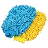 MR.SIGA Hochwertig Mikrofaser Waschhandschuh Weiche Chenille Autowaschhandschuh, 2 Stück, Blau & Gelb